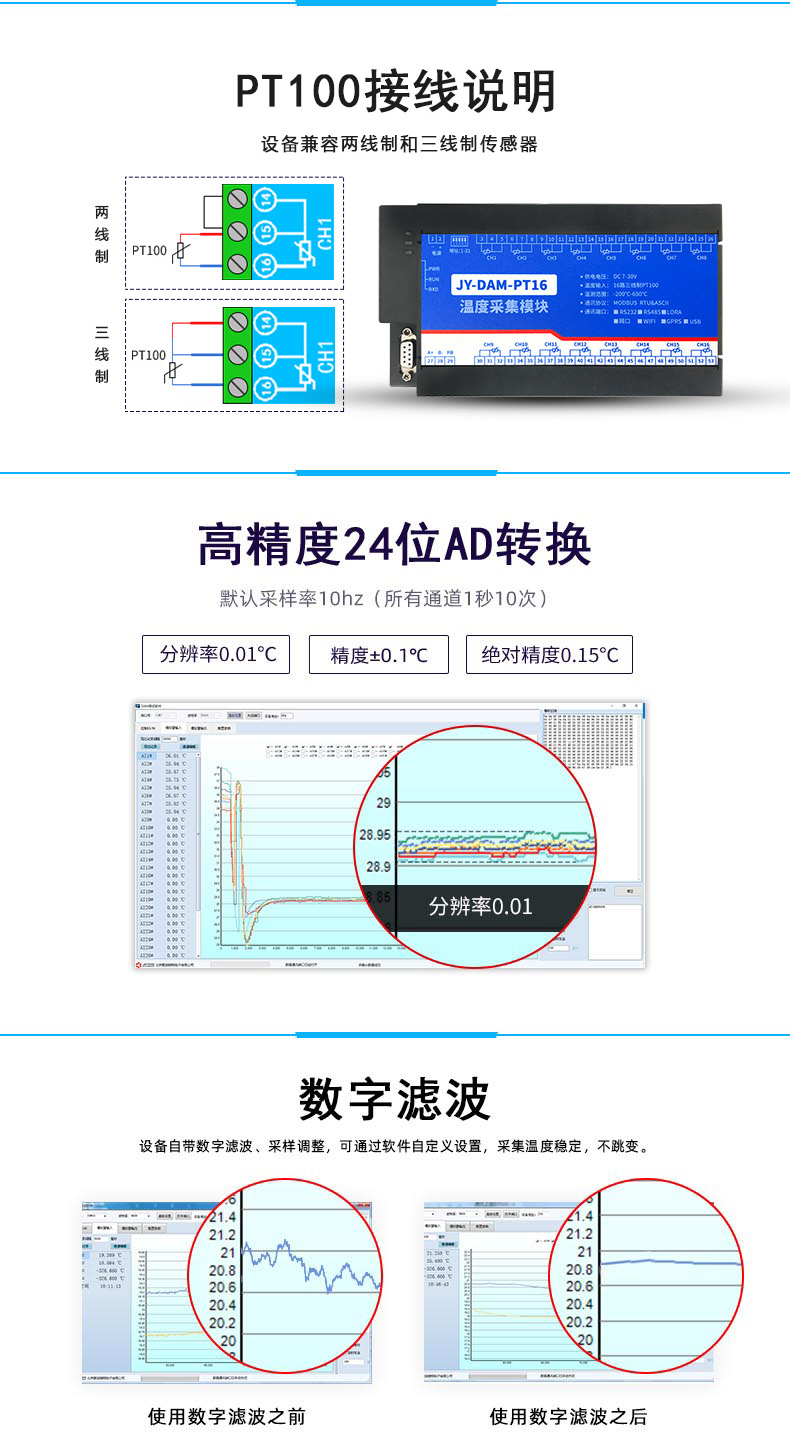 DAM-PT16 溫度采集模塊接線說明