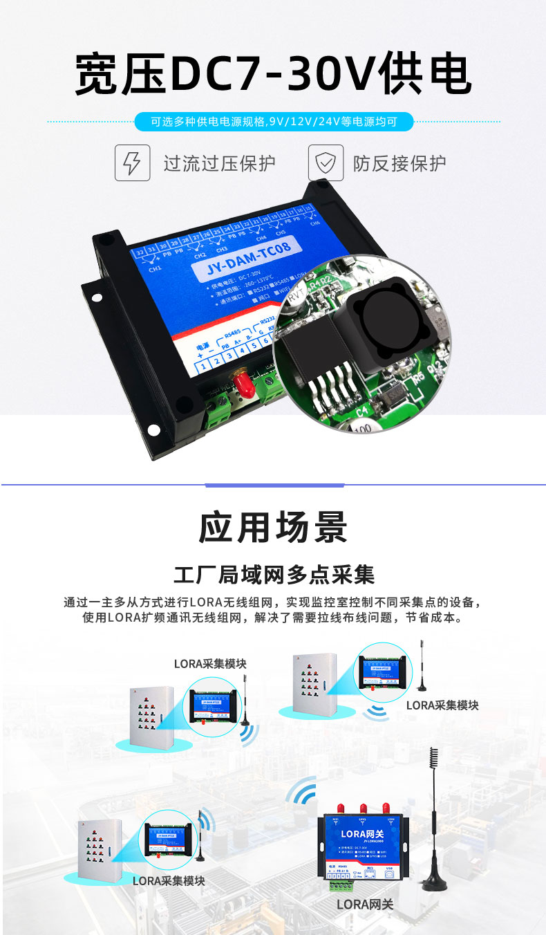 LoRaTC08 LoRa無線測溫模塊寬壓供電